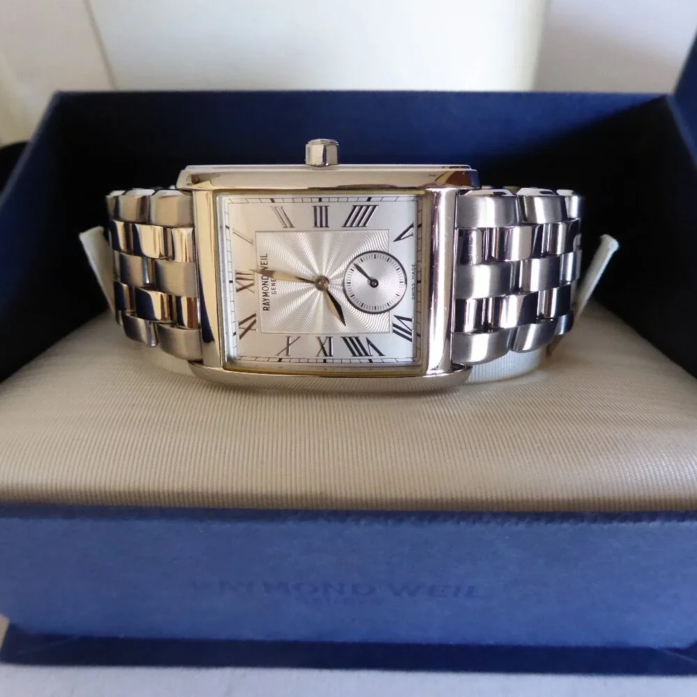 VINTAGE NEW RAYMOND WEIL MENS 9874 TOSCA SILVER DIAL15 JEWEL SWISS TANK & WALLET - Picture 4 of 16